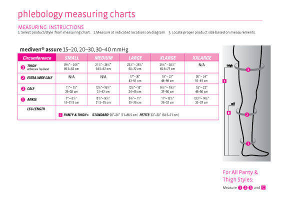 medi assure, 15-20 mmHg, Thigh High W/ Silicone Top-Band, Closed Toe size chart